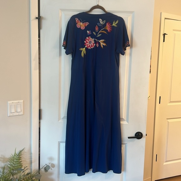 JOHNNY WAS Gracey Dress Crew Neck Swing Maxi Floral Butterfly Embroidery LARGE - Picture 6 of 12